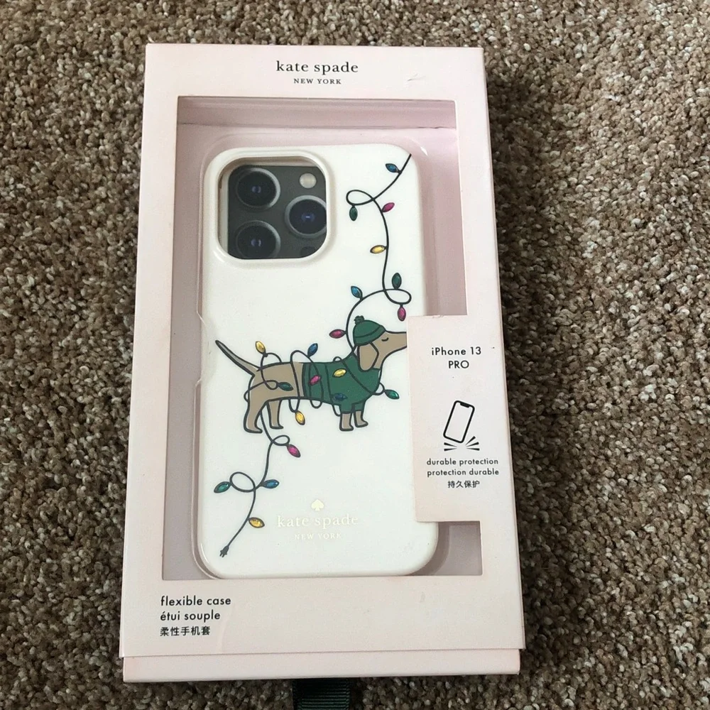 Kate Spade Claude iPhone 13 PRO sweater dog  lights flexible phone case New